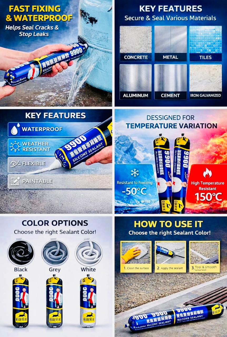 Waterproof Silicone Sealant Adhesive 750g – Roof Leak Repair & Crack Filling | Weather Resistant | Flexible & Paintable